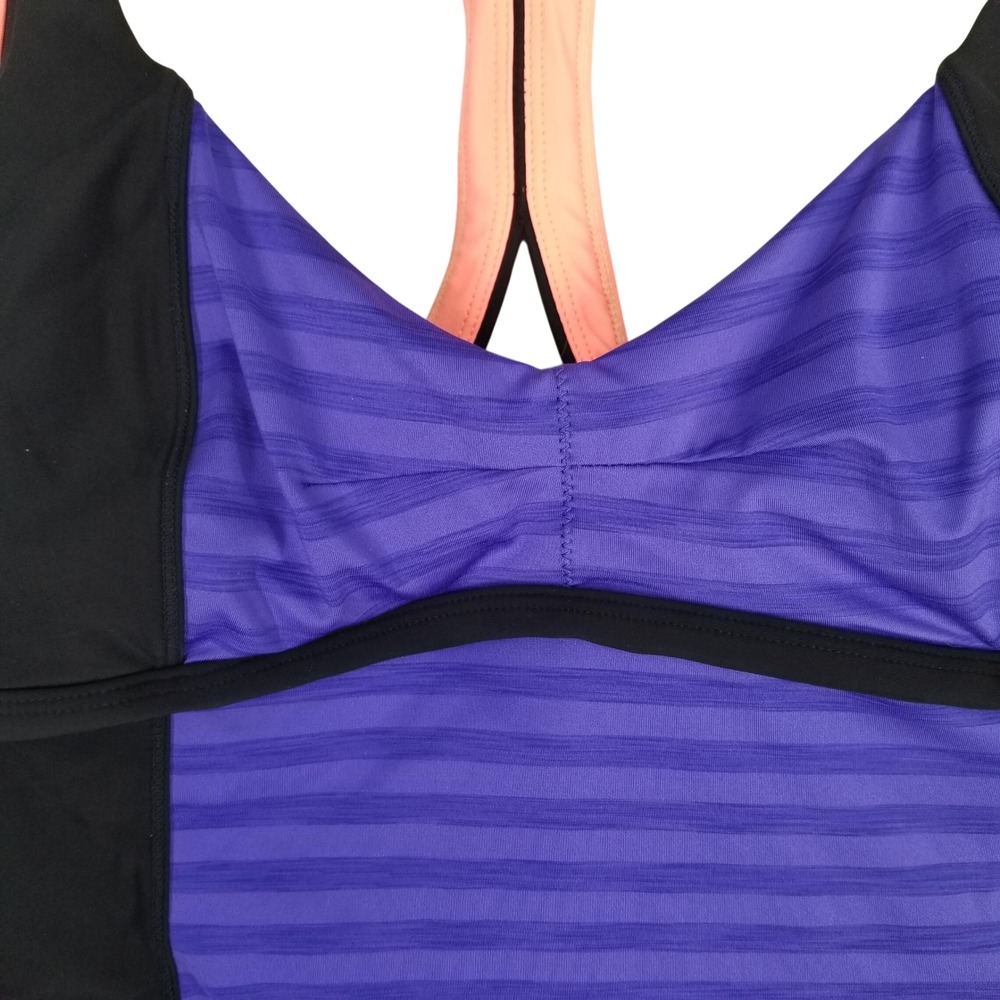 Nike Womens Tankini Top Size 12 Purple Black Coral Striped Racerback Swimwear - Picture 9 of 10